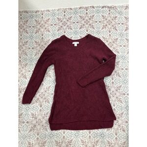 Christopher & Banks Burgundy Marled V-Neck Cable Knit Tunic Sweater Large